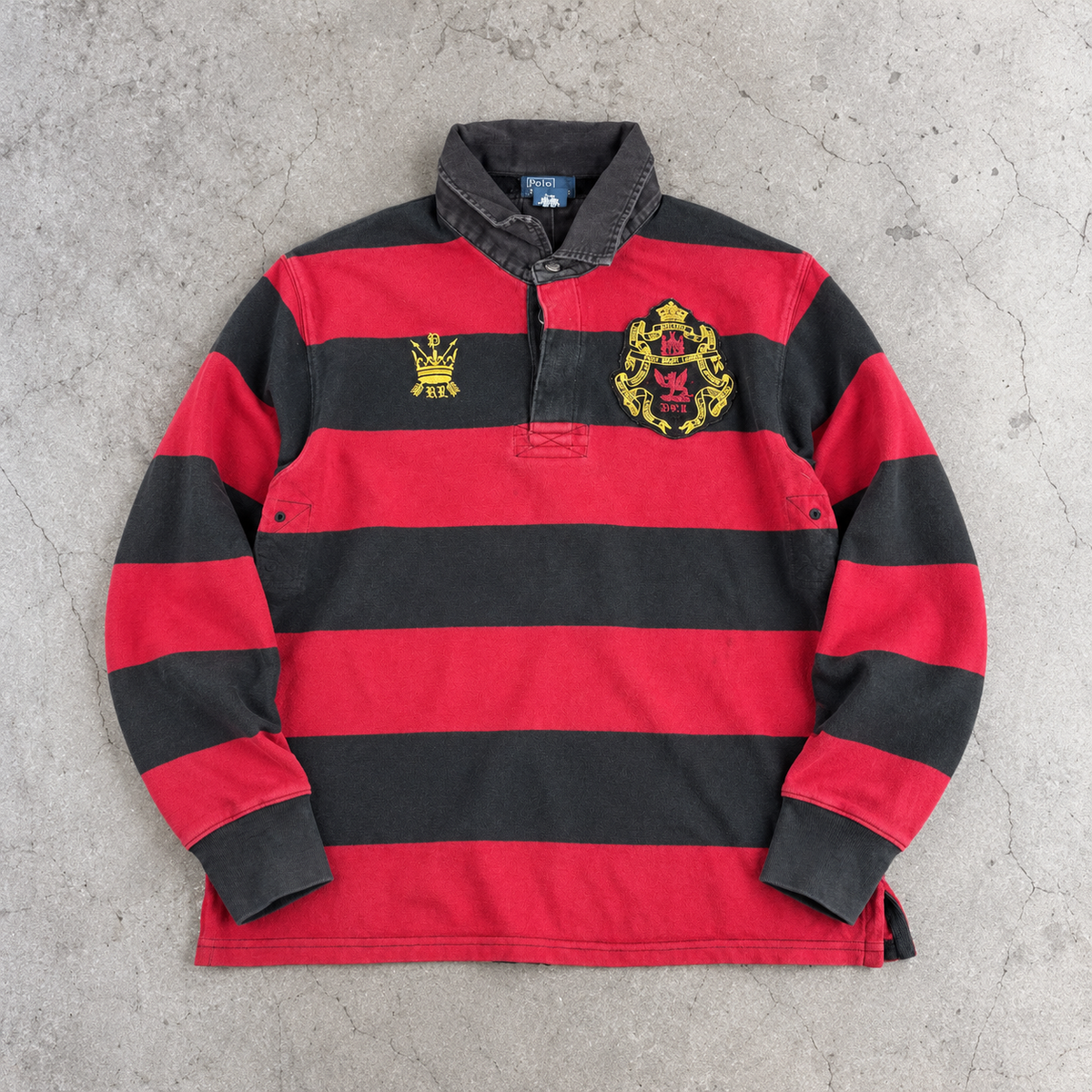 Vintage 90's Ralph Lauren Rugby Polo Women's S Black Red Stripe Badge Logos Jersey