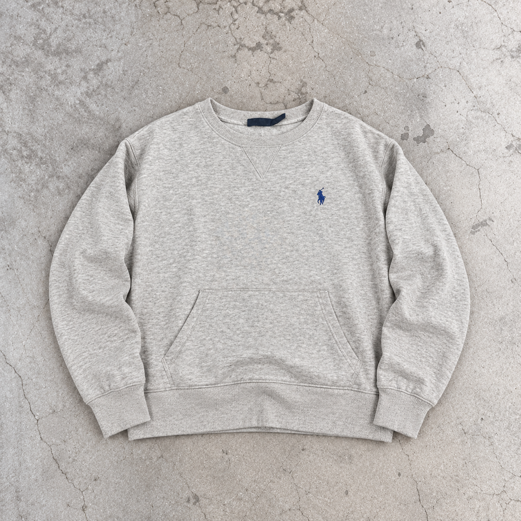 Men's  Ralph Lauren Jumper S Grey Blue Small Pony Sweatshirt Crew Neck