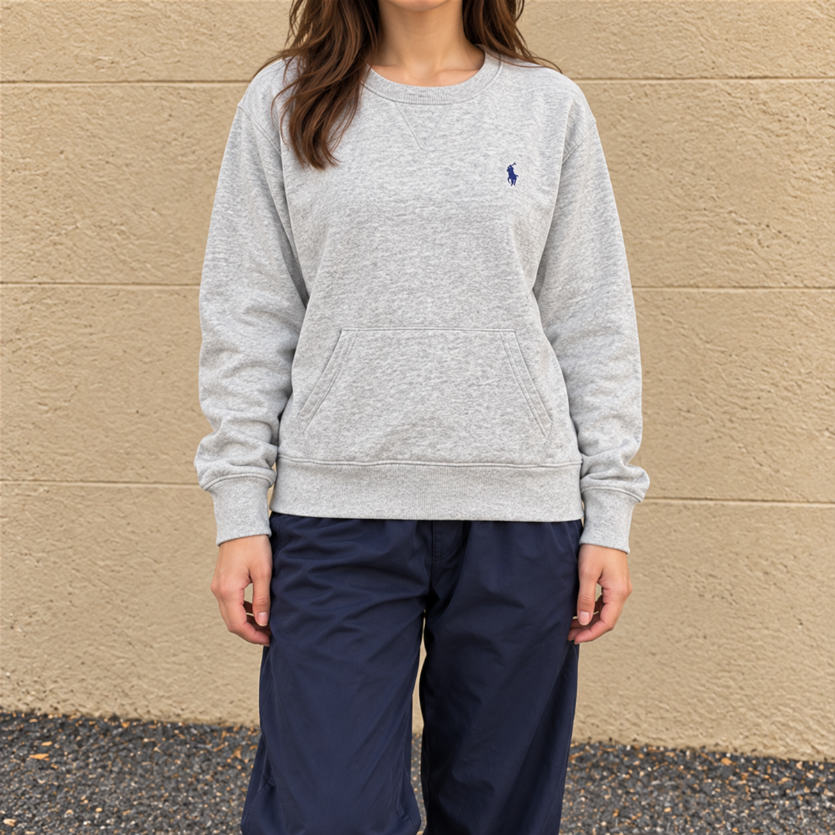 Men's  Ralph Lauren Jumper S Grey Blue Small Pony Sweatshirt Crew Neck
