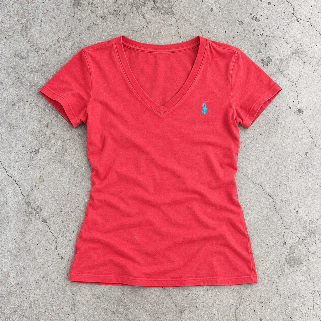 Ralph Lauren Sport V-neck Top Women's Small Red Green Small Pony Activewear T-shirt