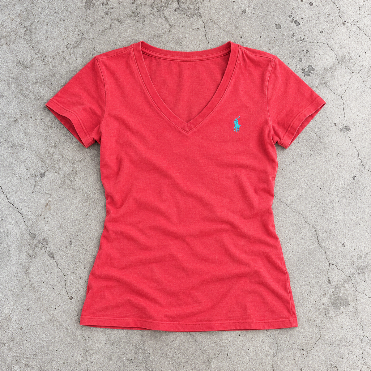 Ralph Lauren Sport V-neck Top Women's Small Red Green Small Pony Activewear T-shirt