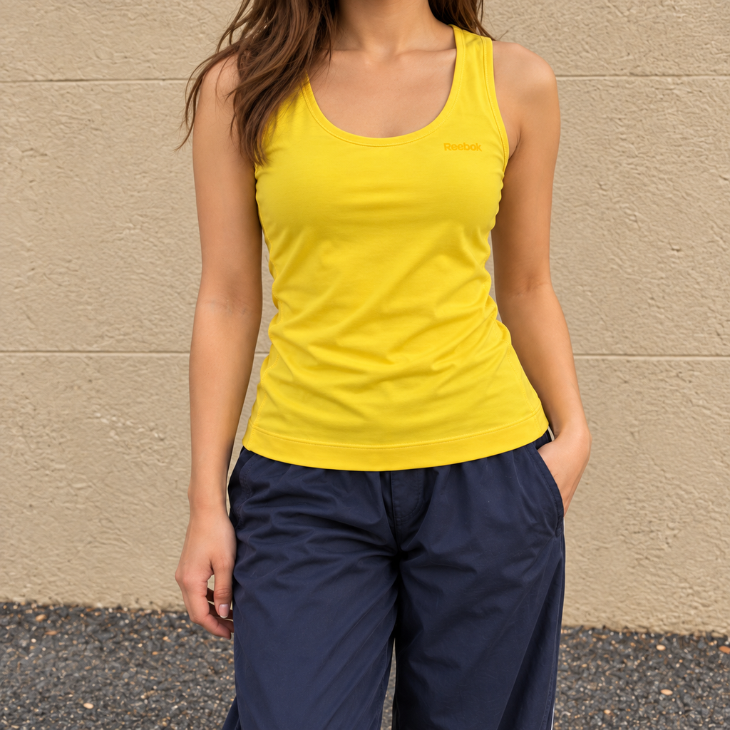 Reebok Activewear Tank Top Women's Small Medium Yellow Stretch Scoop Neck
