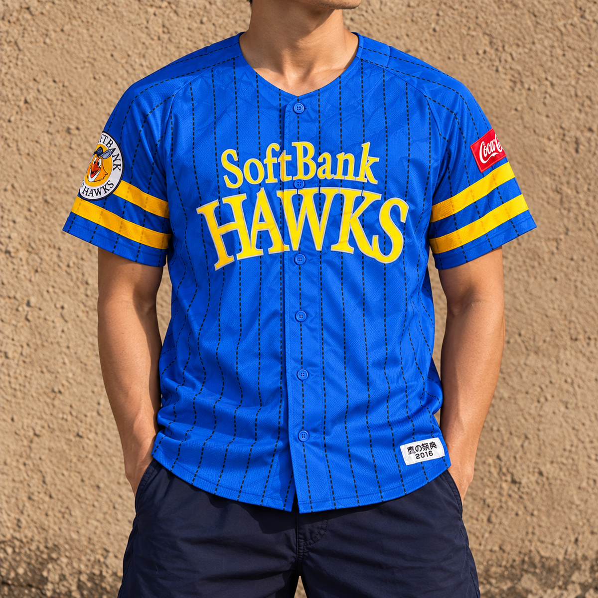 SoftBank Hawks Baseball Jersey Men's Medium Blue Yellow Japanese League