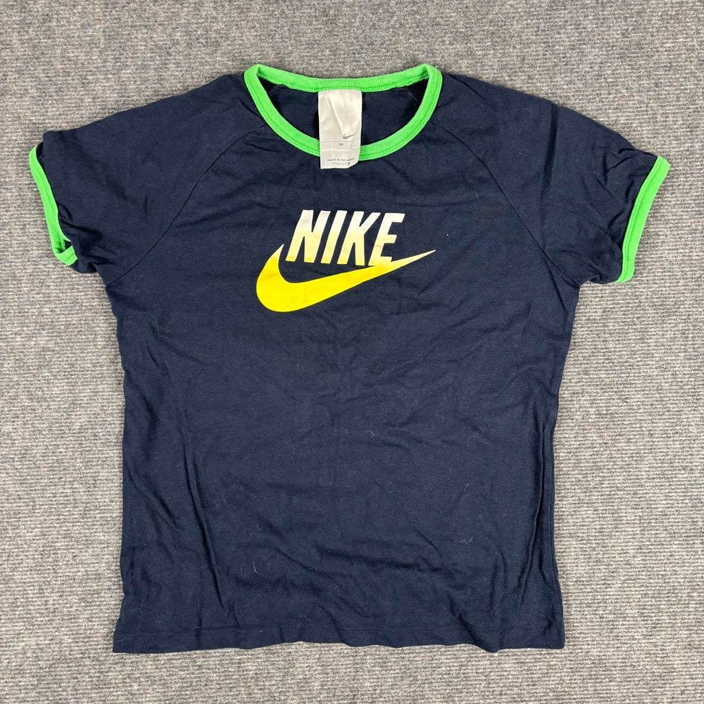 Y2K Nike Ringer Baby Tee Navy Lime Yellow Swoosh Petite photo 6