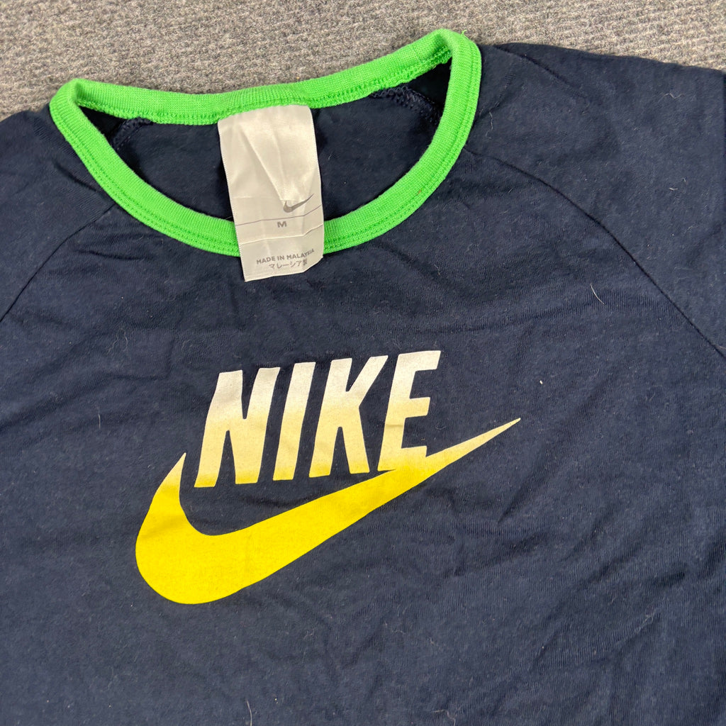 Y2K Nike Ringer Baby Tee Navy Lime Yellow Swoosh Petite photo 3
