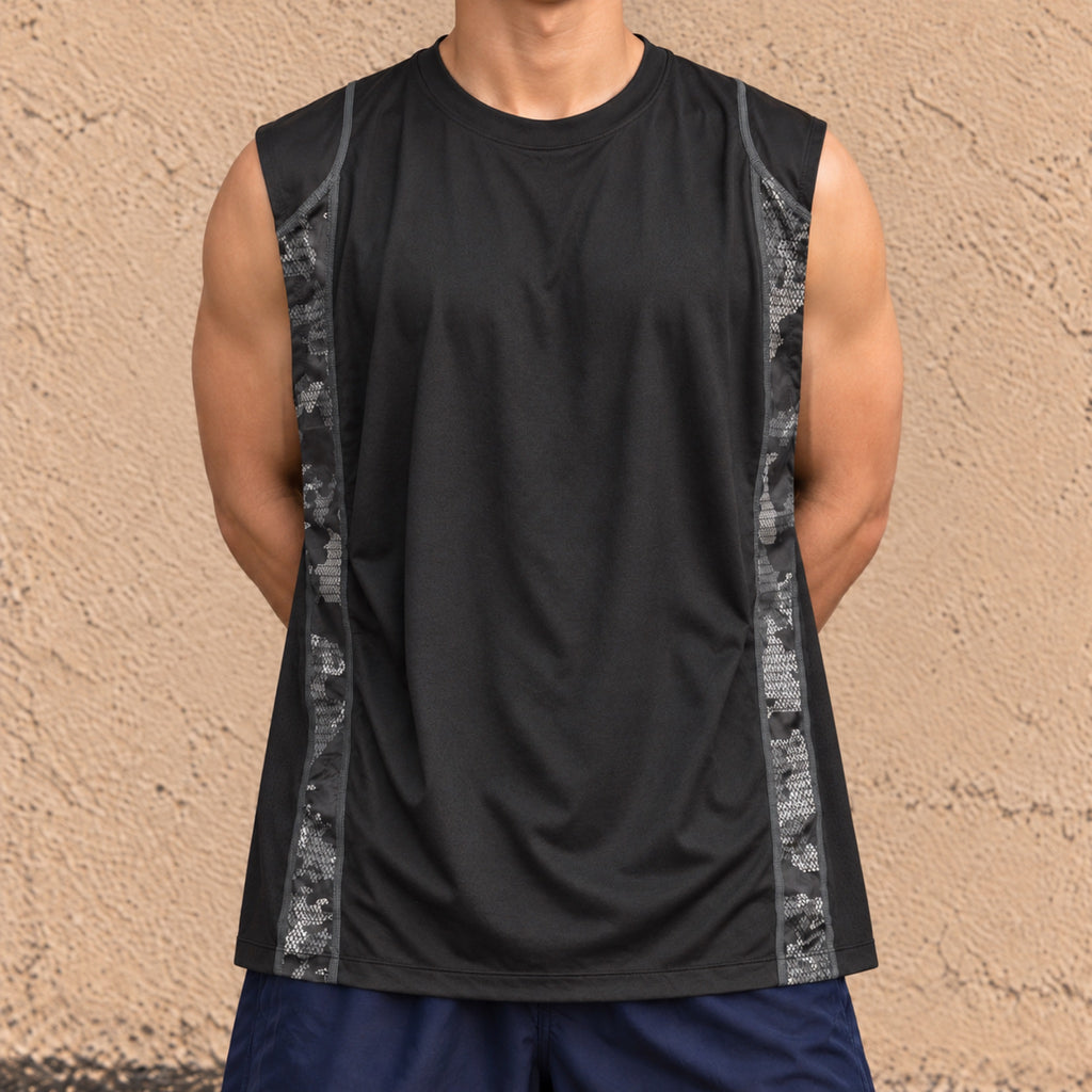Tapout Sleeveless Training Tank Black Grey Camo Mesh Panels photo 1