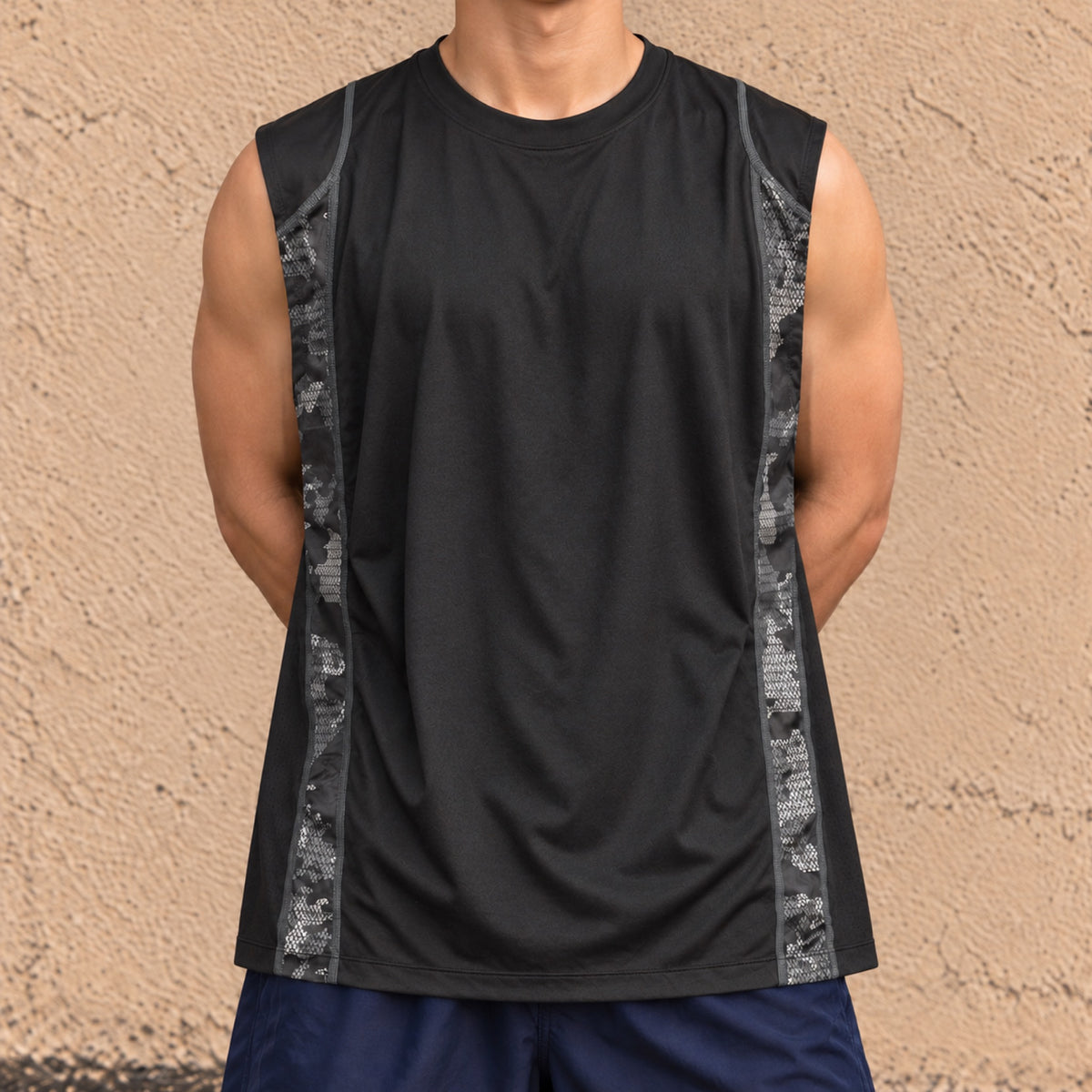 Tapout Sleeveless Training Tank Black Grey Camo Mesh Panels photo 1