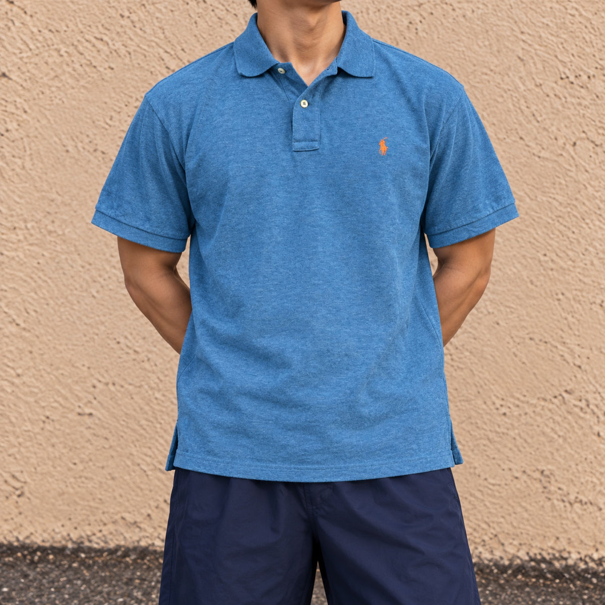 Polo Ralph Lauren Pique Polo Heathered Blue Orange Pony photo 2