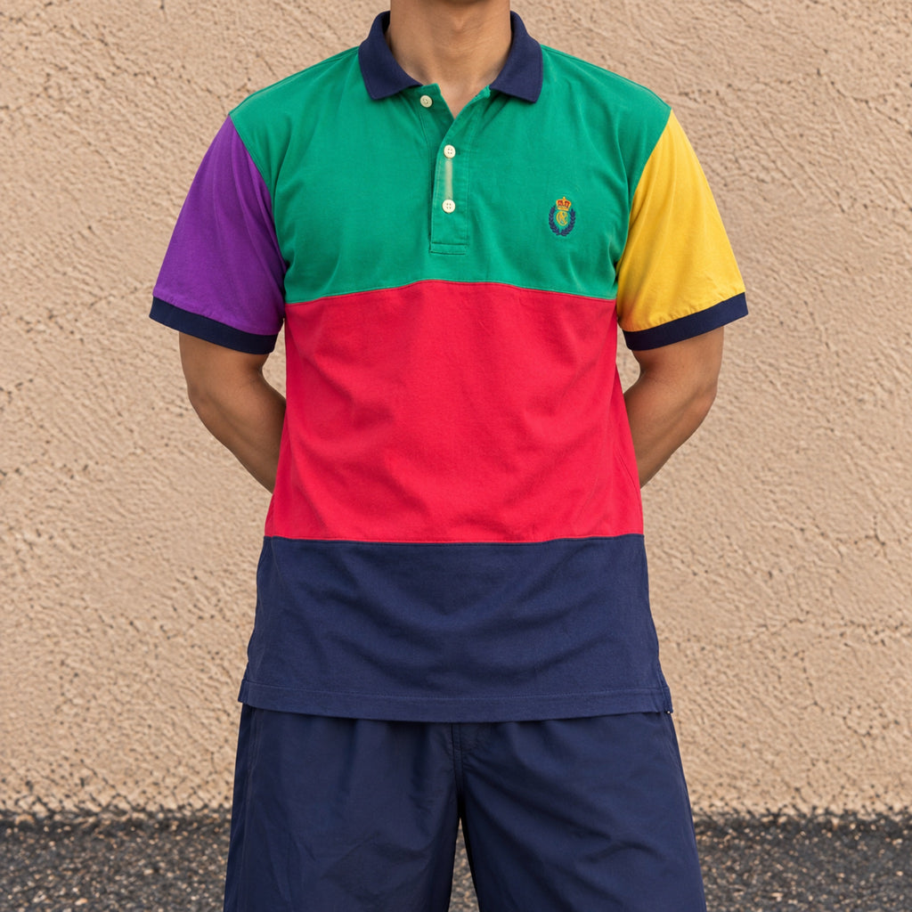 Vintage 90s Chaps Ralph Lauren Colour Block Polo Green Red Navy Purple Yellow photo 2