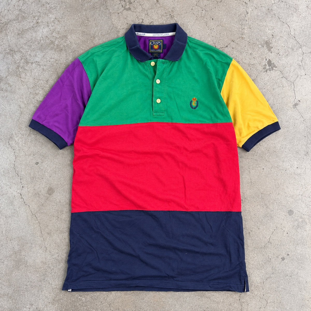 Vintage 90s Chaps Ralph Lauren Colour Block Polo Green Red Navy Purple Yellow photo 1