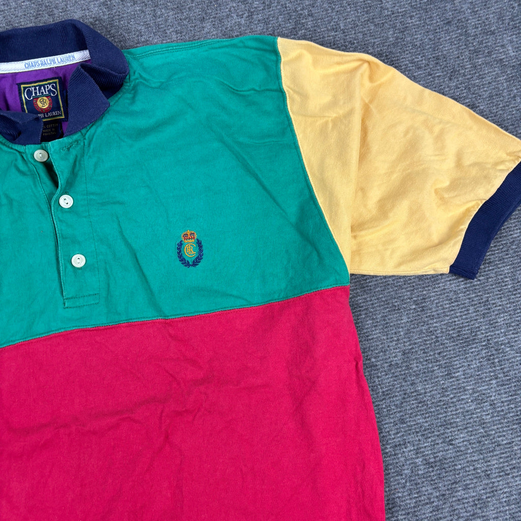 Vintage 90s Chaps Ralph Lauren Colour Block Polo Green Red Navy Purple Yellow photo 4