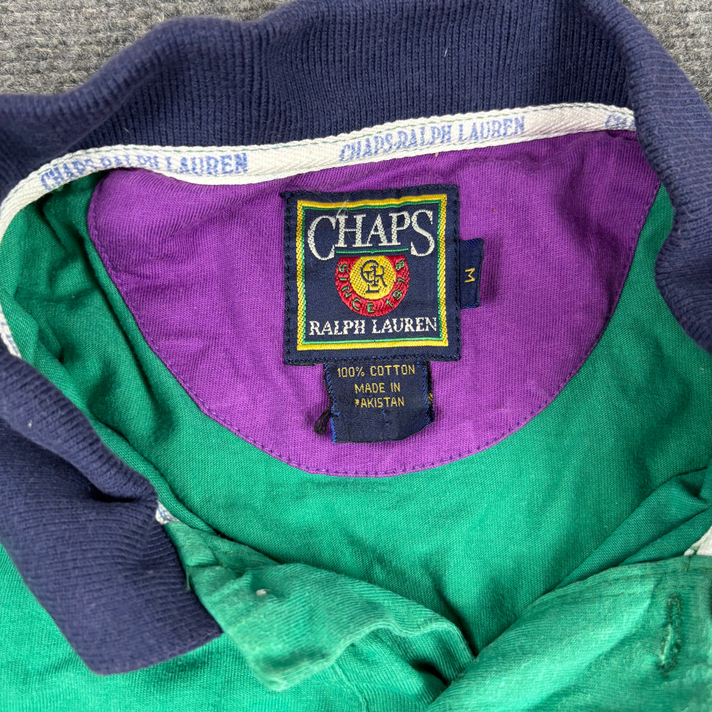 Vintage 90s Chaps Ralph Lauren Colour Block Polo Green Red Navy Purple Yellow photo 6