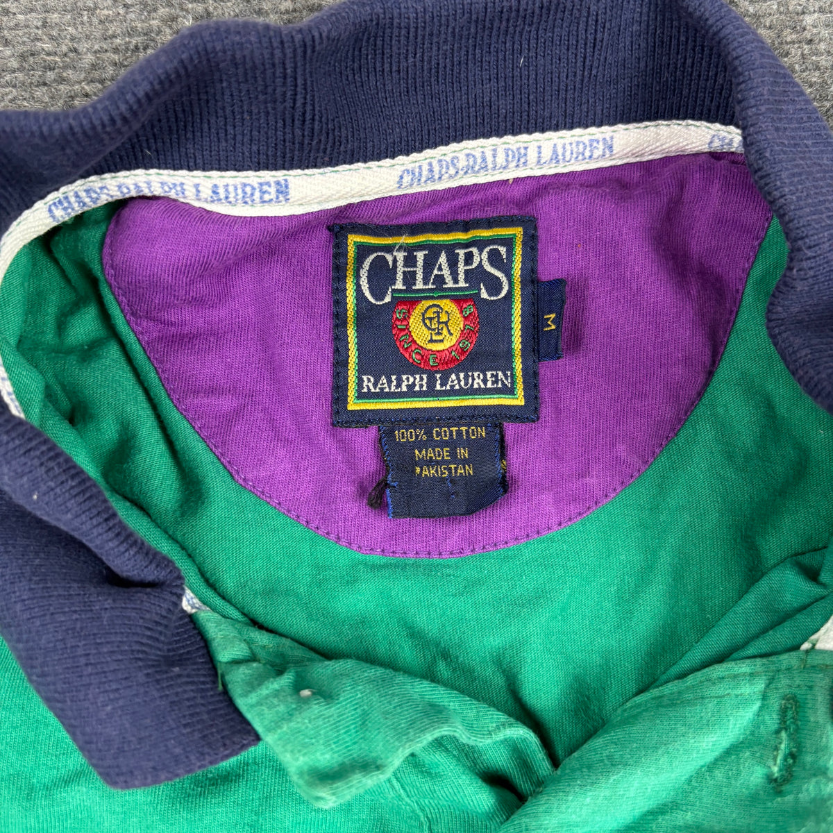 Vintage 90s Chaps Ralph Lauren Colour Block Polo Green Red Navy Purple Yellow photo 6