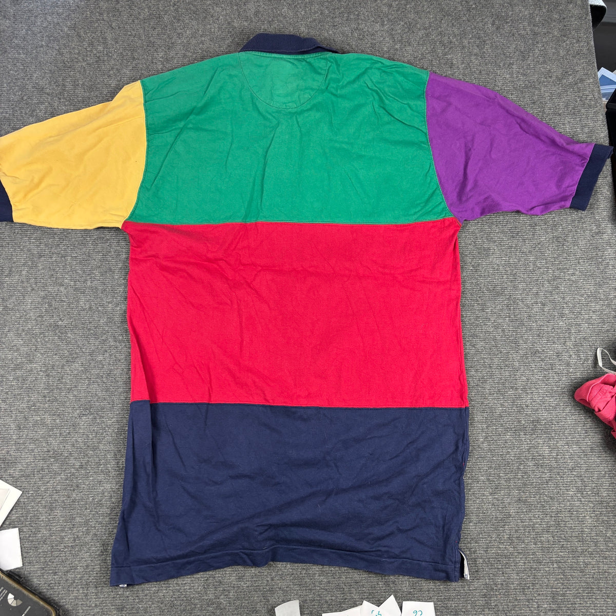 Vintage 90s Chaps Ralph Lauren Colour Block Polo Green Red Navy Purple Yellow photo 3