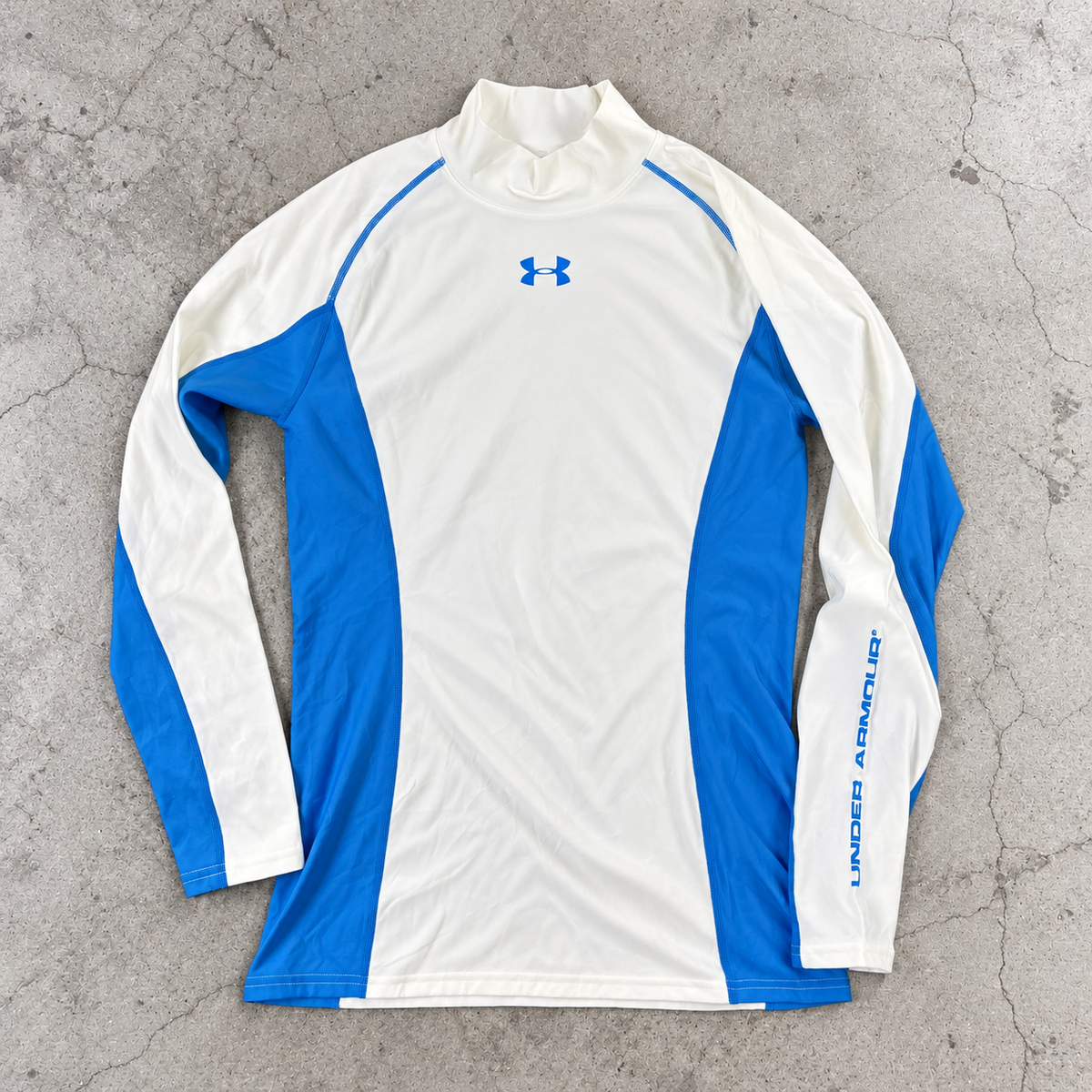 Y2K Under Armour Mock Neck Compression Top Men's Small White Blue Activewear