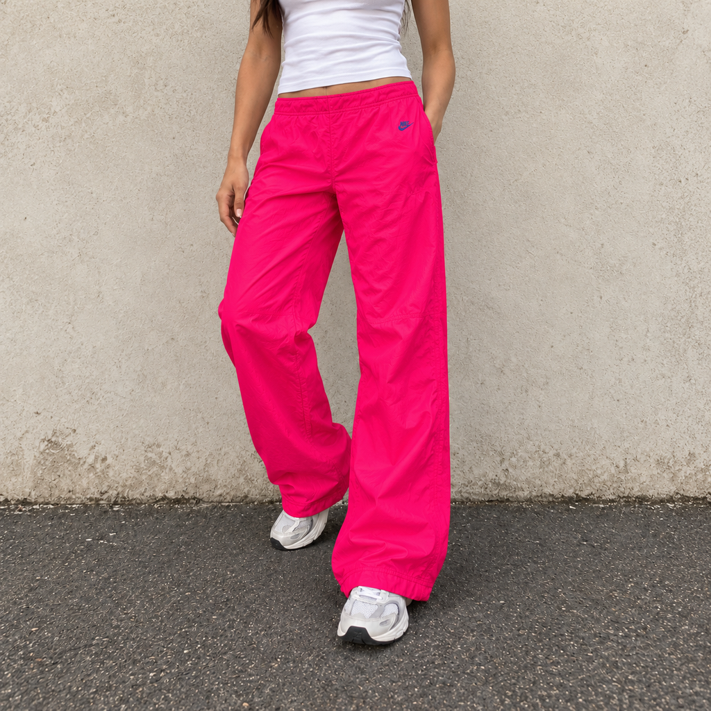 Vintage 80s/90s Nike Track Pants Size M Fluro Pink Blue Cuffed Nylon Windbreakers