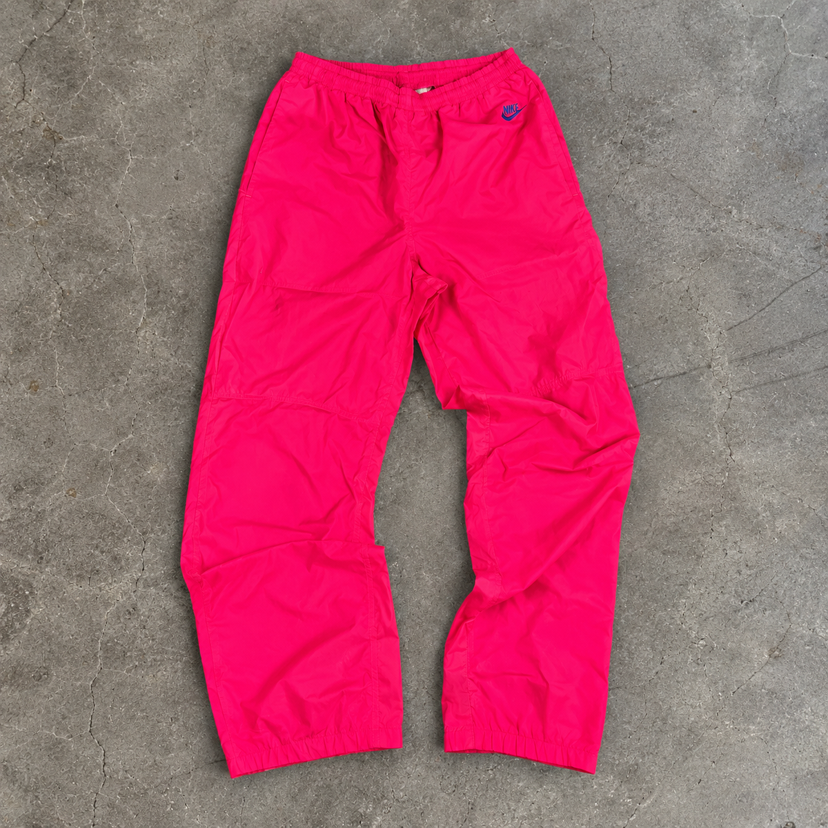 Vintage 80s/90s Nike Track Pants Size M Fluro Pink Blue Cuffed Nylon Windbreakers