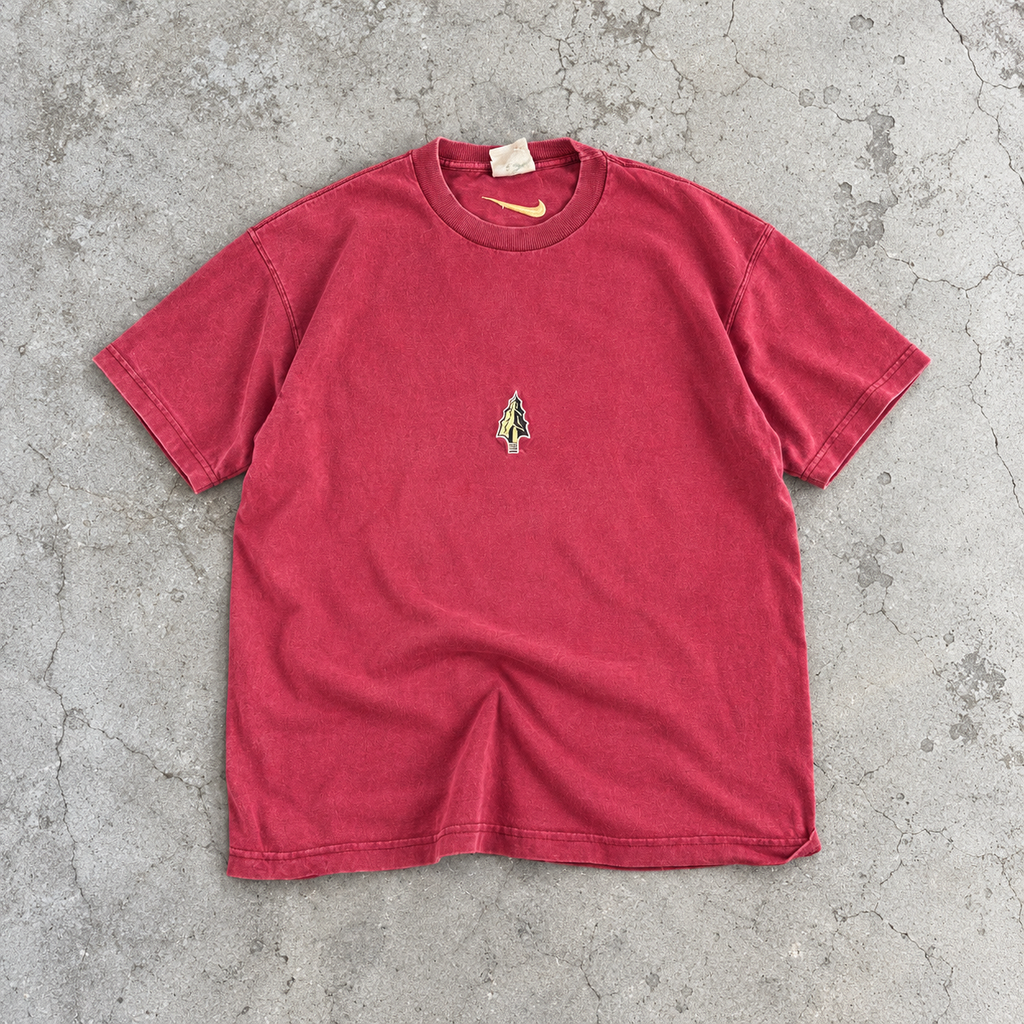 Vintage 90s Nike FSU Seminoles T-Shirt Size M Red Heavy Cotton Arrow Logo Embroidered