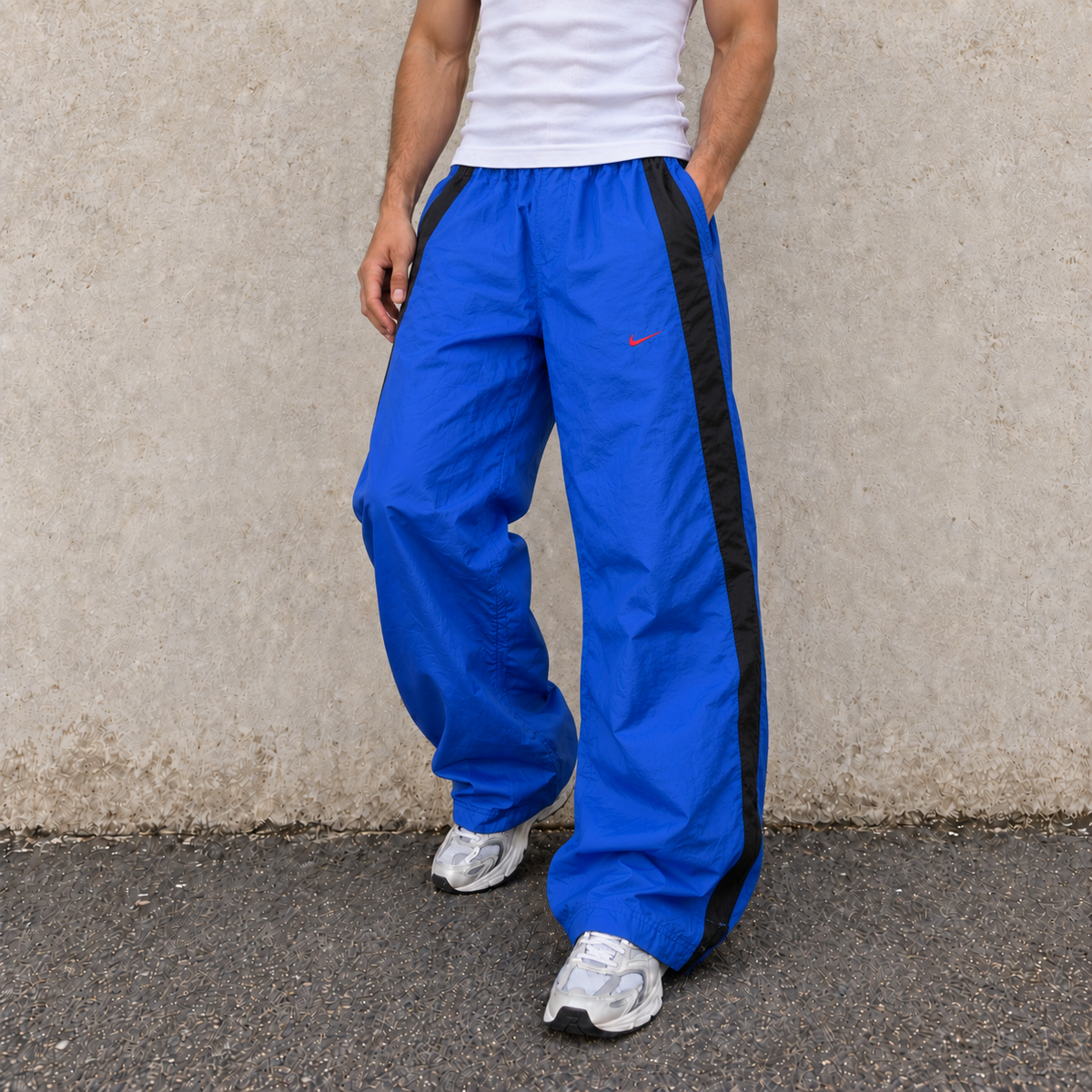 Vintage Y2K Nike Track Pants Men's M Blue Black Red Mini Swoosh Baggy Joggers