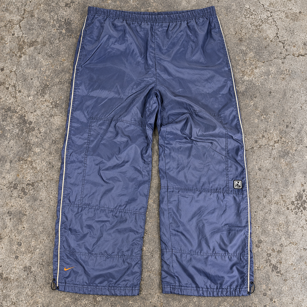 Vintage Y2K Nike Track Pants Men's XXL Navy Grey Piping Orange Swoosh Bungee Ankles Wide Leg