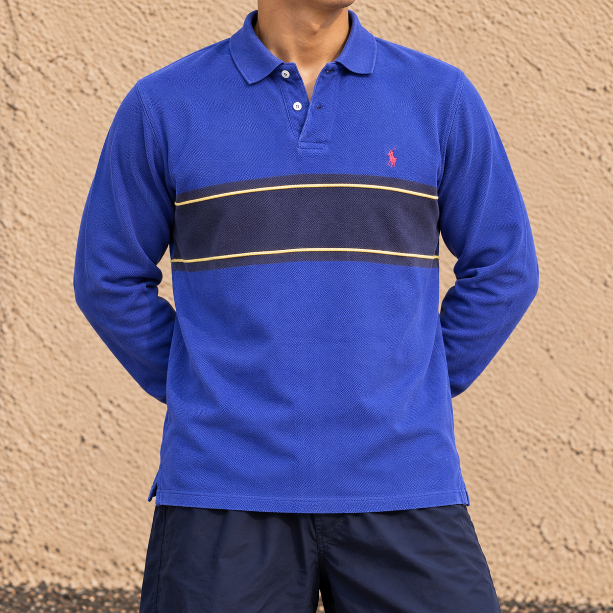 Vintage 90s Polo Ralph Lauren Polo Size S Blue Stripe Knitted Long Sleeve Red Pony