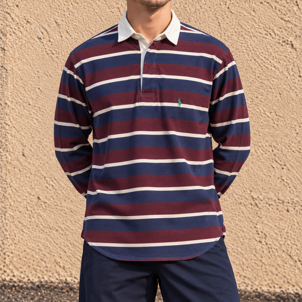 Vintage 90's Ralph Lauren Rugby Polo Men's XL Red Blue Striped Shirt Jersey Mix