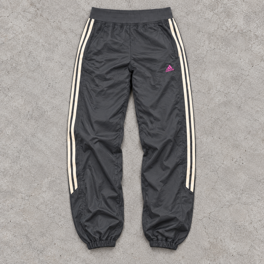 y2k Adidas Track Pants Women's SMal Grey Pink 3 Stripe Cuffed Joggers