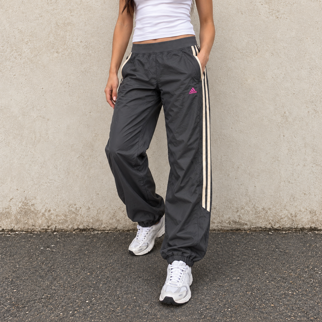 y2k Adidas Track Pants Women's SMal Grey Pink 3 Stripe Cuffed Joggers