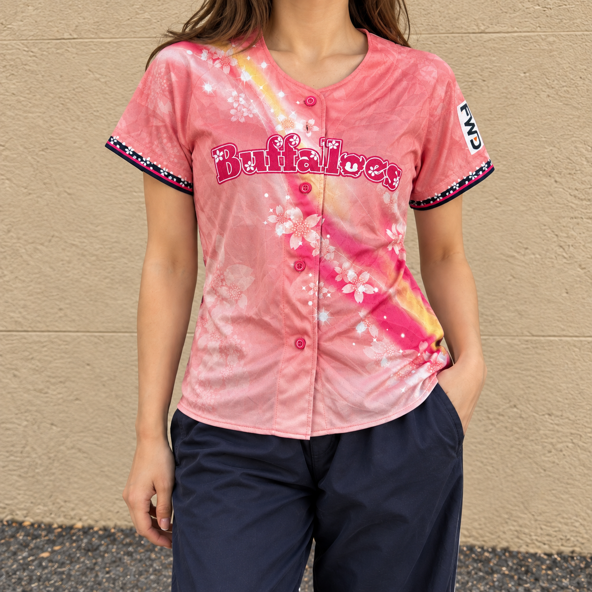 Decsente Japanese Cherry Blossom Baseball Jersey Women's Large Pink NPL Top