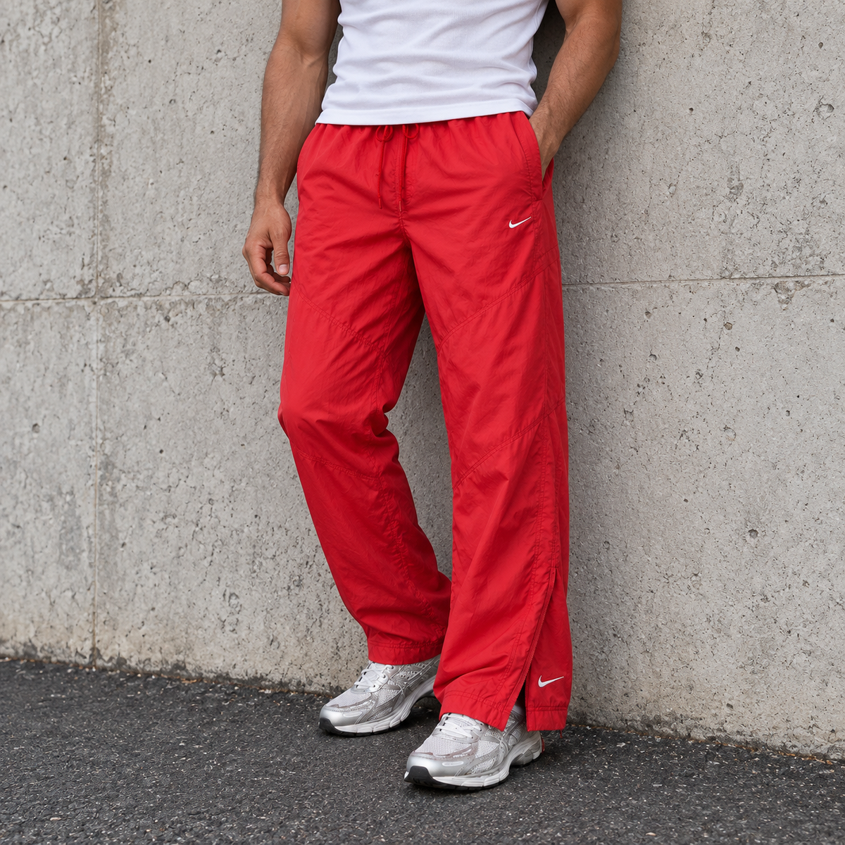Vintage Y2K Nike Track Pants Men's M Red White Mini Ankle Swoosh Zips