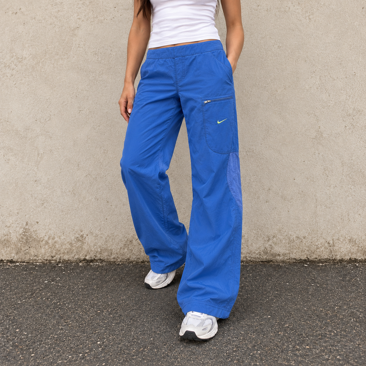Vintage Y2K Nike Cargo Track Pants Women's XS Blue Green Swoosh Embroidered Joggers