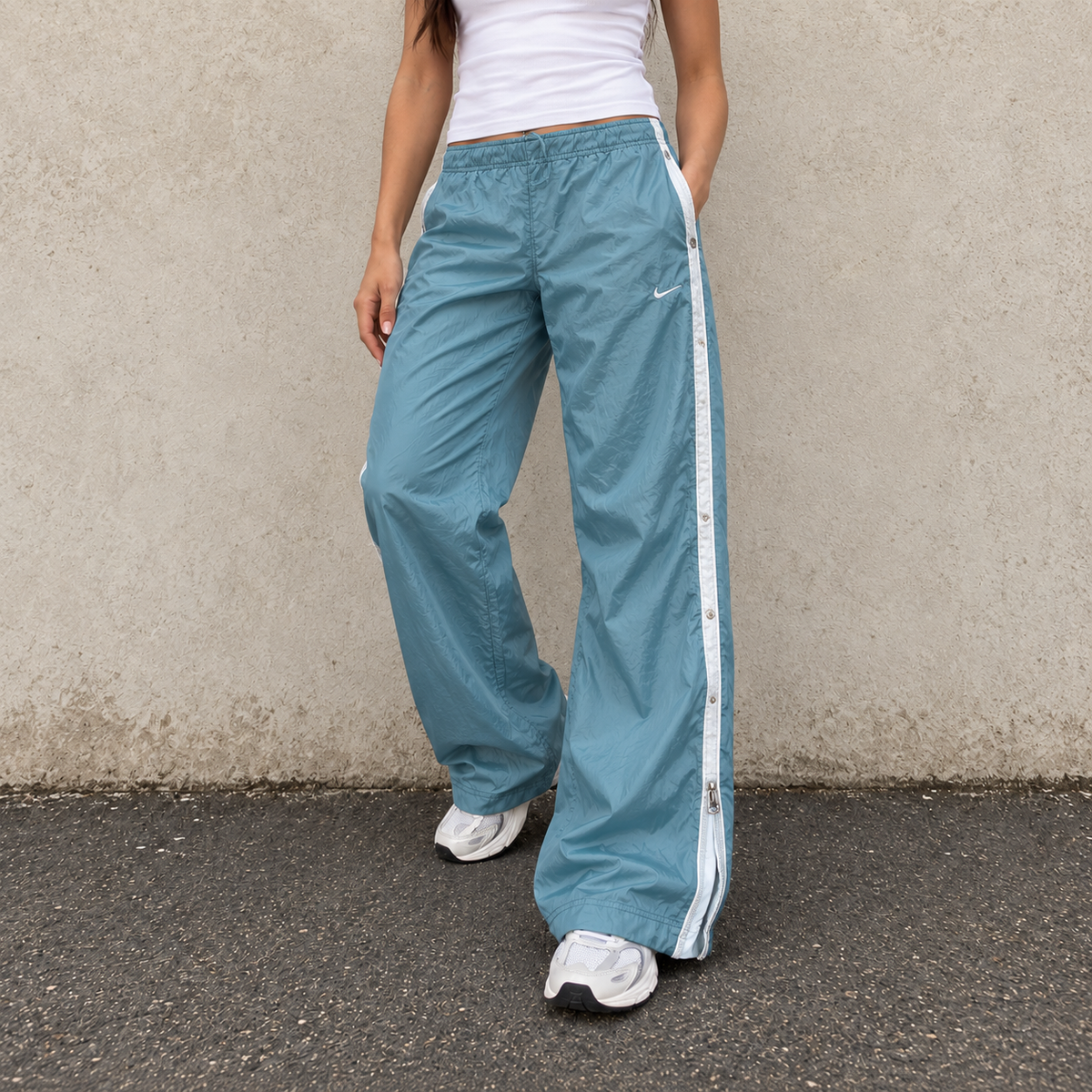 Vintage Y2K Nike Track Pants Women's S Green Piping Ankle Zip Premo Rare Joggers Wide Leg