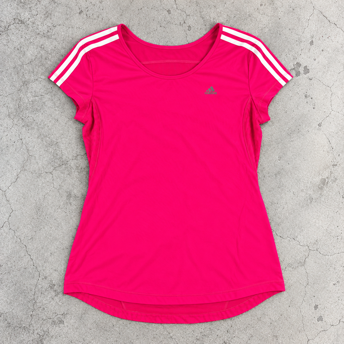 y2k Adidas Fitted Running Top Women's Small Pink Three Stripe Activewear T-shirt