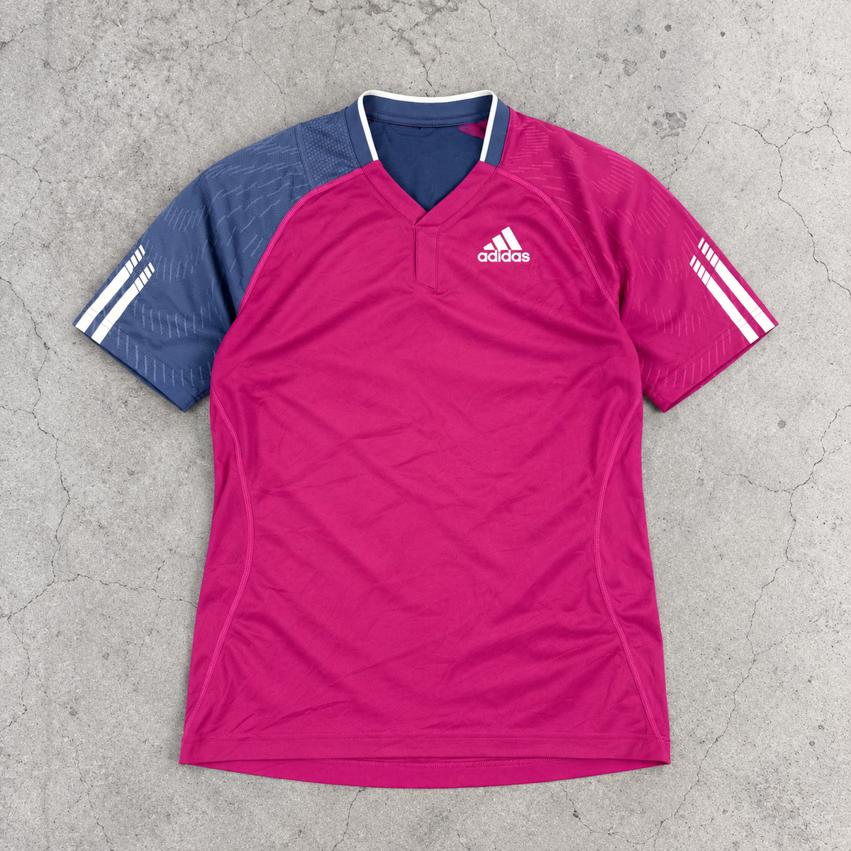 y2k Adidas Climalite V-Neck Top Women's Medium Pink Navy Activewear Jersey