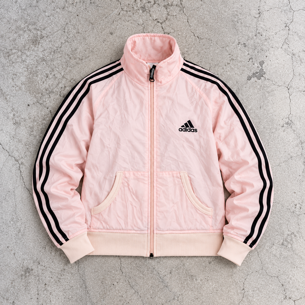 Vintage y2k Adidas Cropped Jumper Women's Small Baby Pink 3 Stripe Full Zip