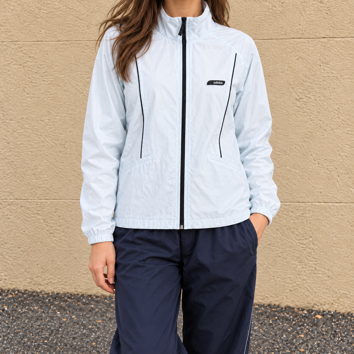 Vintage y2k Adidas Jacket Women's Medium Baby Blue Full Zip Activewear