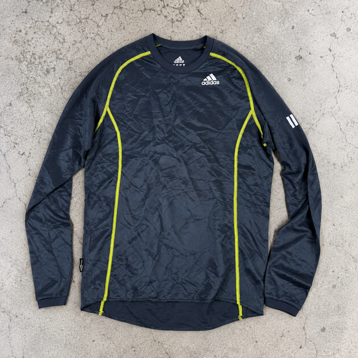 y2k Adidas Climalite Running Long Sleeve Top Men's Small Charcol Yellow Volt Stitching Activewear