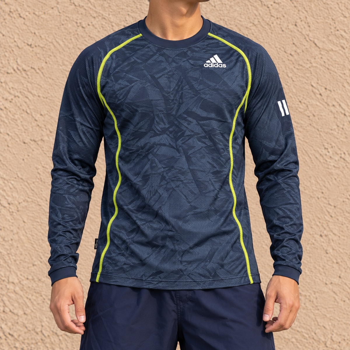 y2k Adidas Climalite Running Long Sleeve Top Men's Small Charcol Yellow Volt Stitching Activewear
