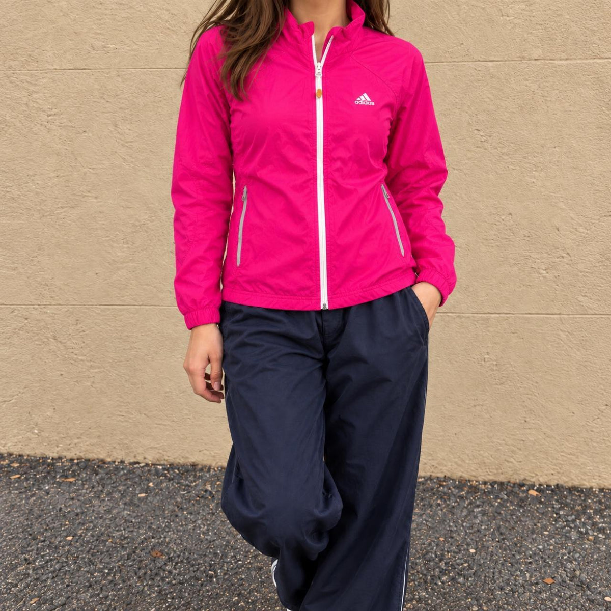 Vintage Y2K Adidas Windbreaker Jacket Women's Small Pink Activewear