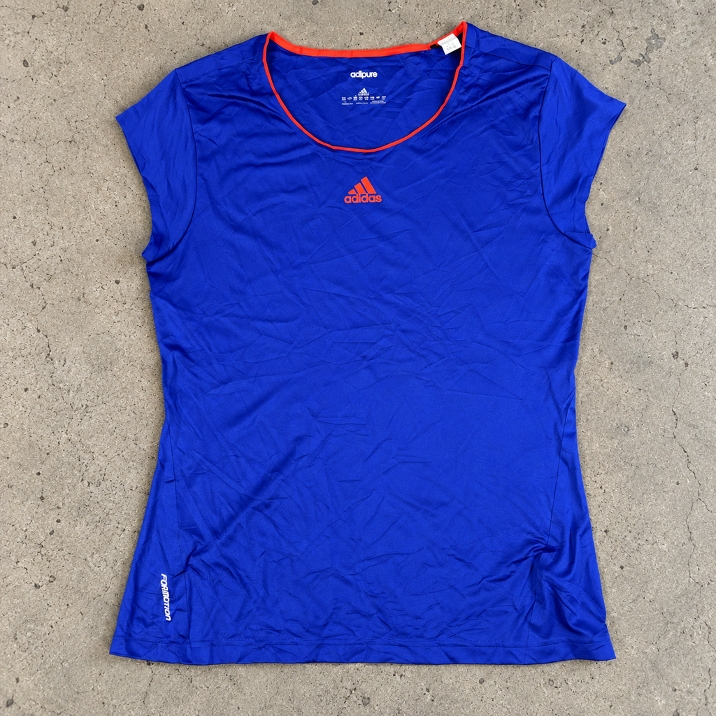 y2k Adidas Scoop Neck Activewear Top Women's Small Blue Orange Adipure