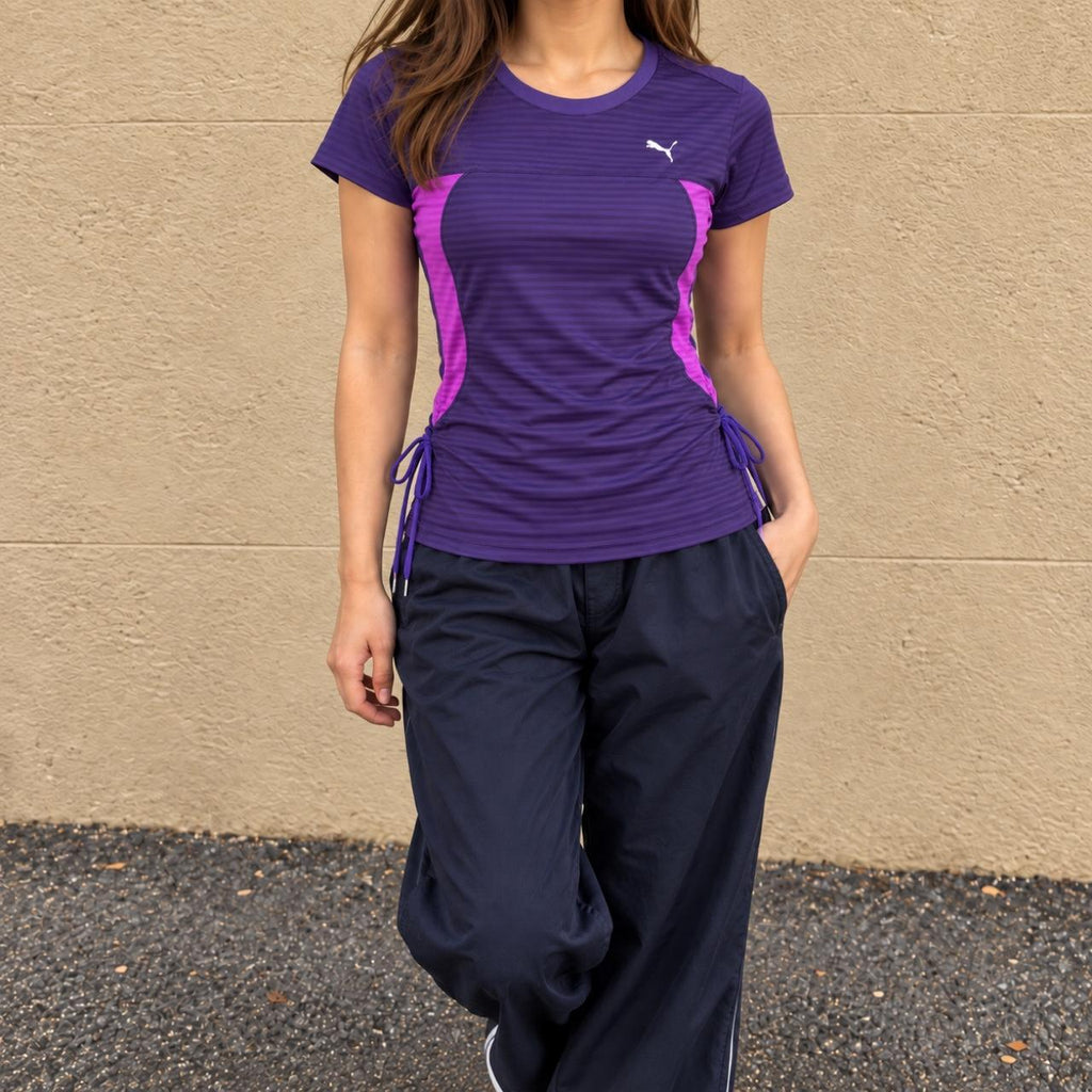 Vintage Y2K Puma Activewear Top Women's Small Purple Cinch Waist