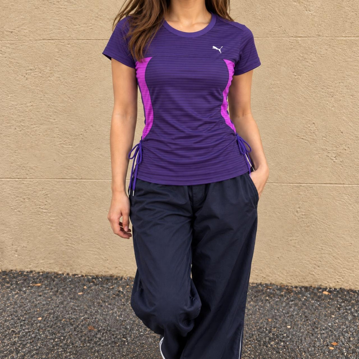 Vintage Y2K Puma Activewear Top Women's Small Purple Cinch Waist