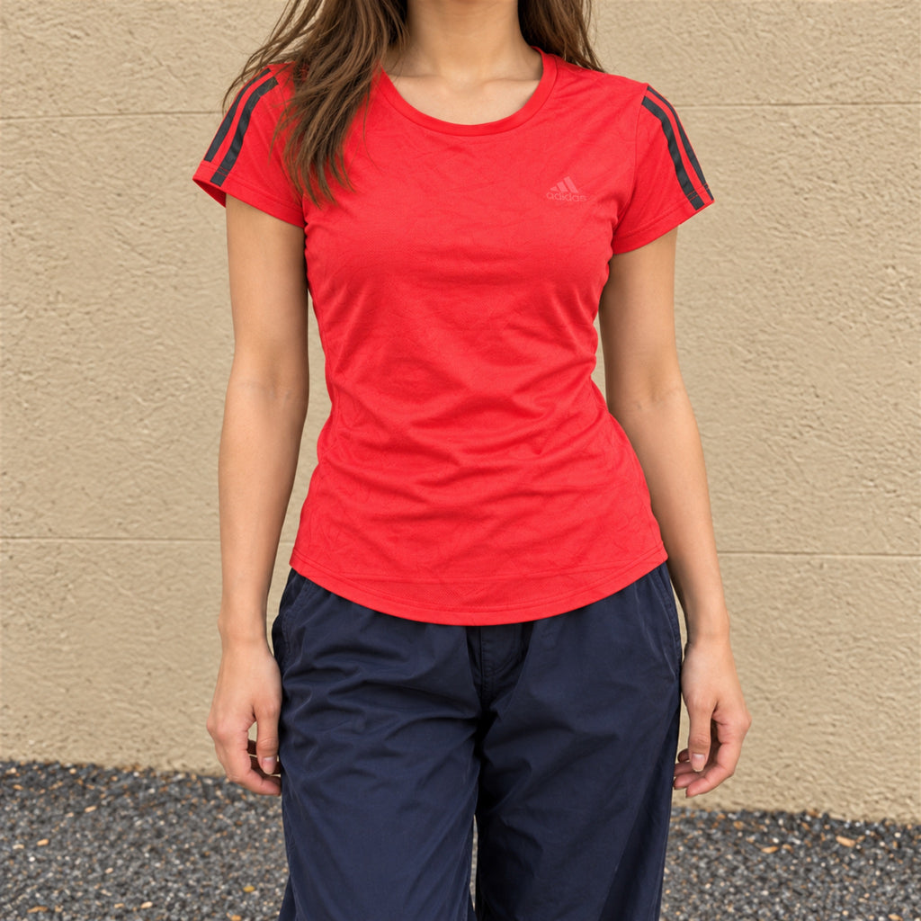 Adidas 3 Stripe Training Tee Red Black Curved Hem photo 1