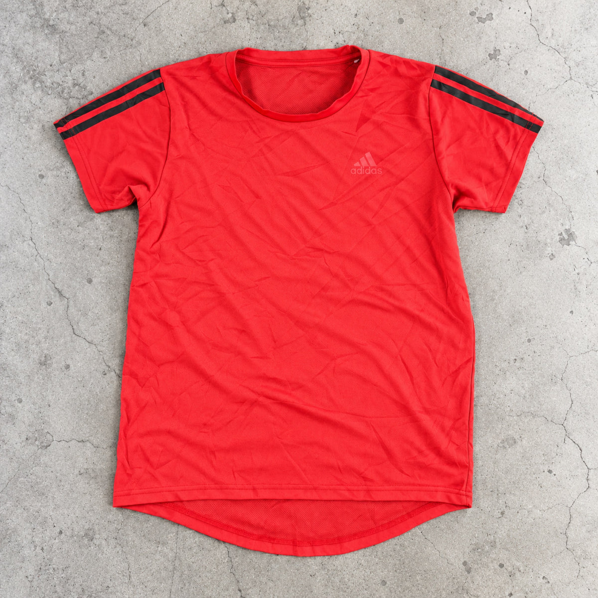 Adidas 3 Stripe Training Tee Red Black Curved Hem photo 2